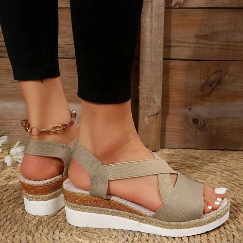 Vista 3 de Dheva-C Sandalias ortopédicas de cuña para mujer, de verano, elegantes, con puntera abierta, correa al tobillo, con plataforma de moda, correa
