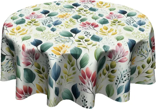 Vista 9 de Giwawa Mantel de hojas florales bohemias, mantel de hojas coloridas, mantel botánico natural de acuarela, mantel redondo de primavera y verano, Boho