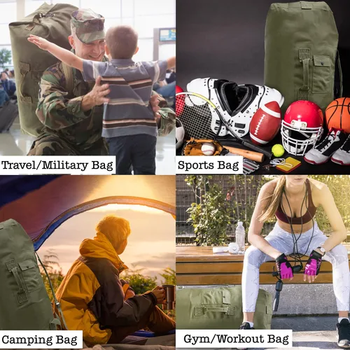 Vista 2 de BaHoki Essentials Bolsa de lona de lona resistente con carga superior para el mar, bolsas de viaje de carga verde militar, forro polar verde