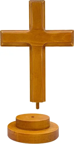 Vista 2 de Cregugua Cruz de pie de madera para mesa de madera para oración de iglesia decoración del hogar, 4 x 7 x 11 pulgadas
