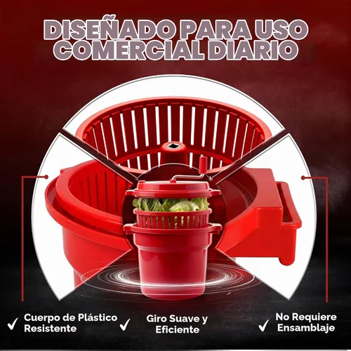 Vista 5 de Chef Master Secador grande de ensalada comercial, manivela manual, 2.5