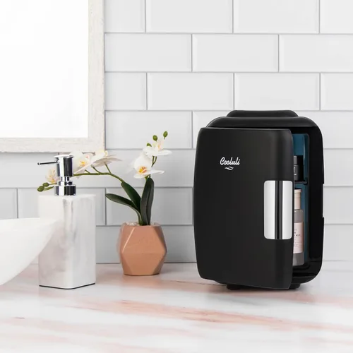 Vista 7 de Cooluli - Minirefrigerador portátil de 1.05 galones, para 6 latas, enfriador y calentador eléctrico para alimentos, bebidas, belleza y maquillaje