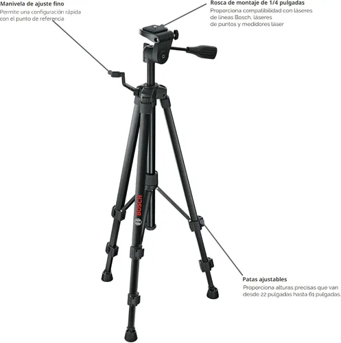 Vista 2 de BOSCH BT 150 Trípode Compacto con Altura Extensible para Uso con Láseres de Línea, Láseres de Punto y Medidores de Distancia Láser