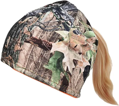 Vista 3 de Gorro reversible para cola de caballo para mujer, resistente al viento, forro polar, para senderismo, caza, pesca
