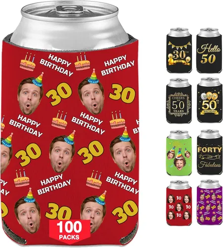 Vista 45 de Fundas enfriadoras de latas de cumpleaños, soporte personalizado para botellas de cerveza a granel con nombre de foto, suministros para fiestas