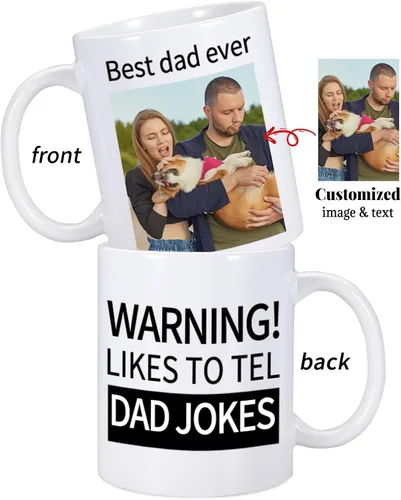 Vista 2 de Taza personalizada, tazas de café personalizadas con imagen y texto, taza de cerámica de 11 onzas, regalos personalizados para mamá papá, regalo