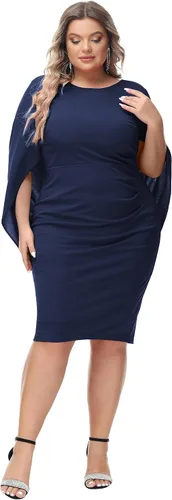 Vista 7 de Hanna Nikole Vestidos de gasa para mujer, talla grande, con volantes, estilo midi, bodycon