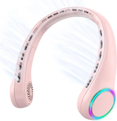 Vista 14 de Ventilador de cuello, ventilador portátil con vida útil de 5 a 17 horas, ventilador de cuello de 4000 mAh con 3 velocidades ajustables y 64 luces