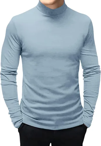Vista 18 de Mens T Shirt Long Sleeve Basic Mock Turtleneck Pullover Thermal Solid Tops Verde militar