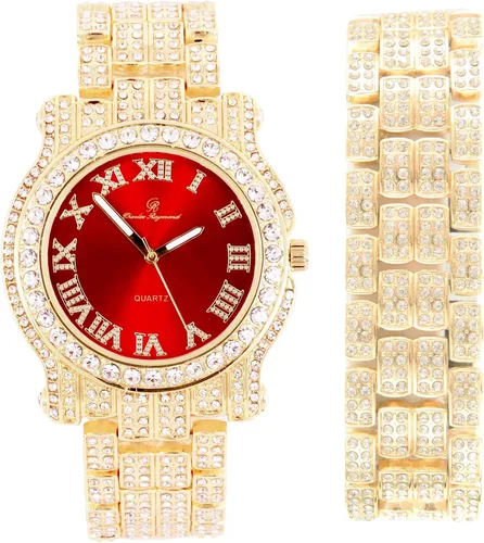 Vista 7 de Charles Raymond Reloj redondo de lujo para hombre totalmente incrustado con brillantes en plata con pulsera Bling-ed Out - L0504B