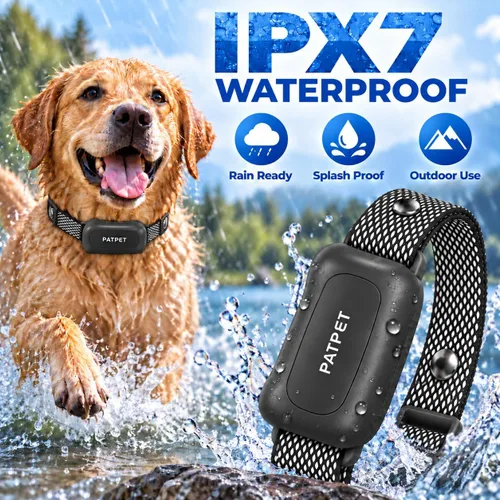 Vista 4 de PATPET Collar de entrenamiento para perros con control remoto, IPX7 impermeable, collar de choque para perros, 3 modos de entrenamiento, vibración