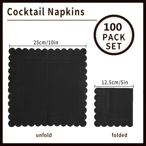 Vista 2 de 100 paquetes de servilletas de cóctel de 2 capas con borde festoneado, servilletas de postre plegadas de 5 x 5 pulgadas, servilletas desechables