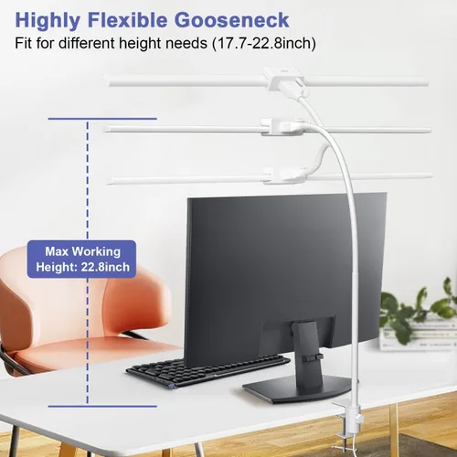 Vista 6 de EppieBasic Lámpara de escritorio LED, luz de escritorio de doble cabezal de 24 W, lámpara de mesa de trabajo de abrazadera de arquitecto, lámparas