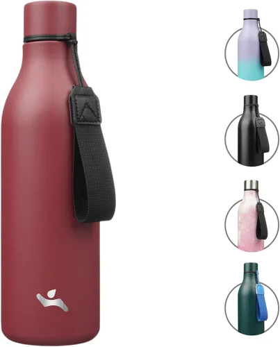 Vista 33 de Konokyo Botella de agua aislada con correa, botella de agua de acero inoxidable de 18 onzas de doble pared con aislamiento al vacío, frasco de Verde