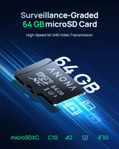 Vista 3 de Anona Tarjeta Micro SD Tarjeta de memoria de 64 GB, hasta 100MB/s, Cámara interior Pano 4K adecuada (64 GB)