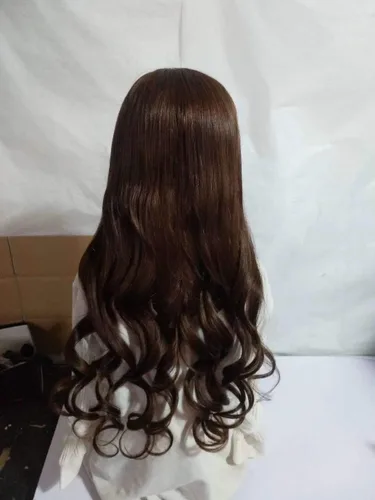 Vista 2 de Yudit Parte superior de cabello humano largo rizado/ondulado para pérdida de cabello moderada a grande, parte libre, base de seda de doble aguja, 14