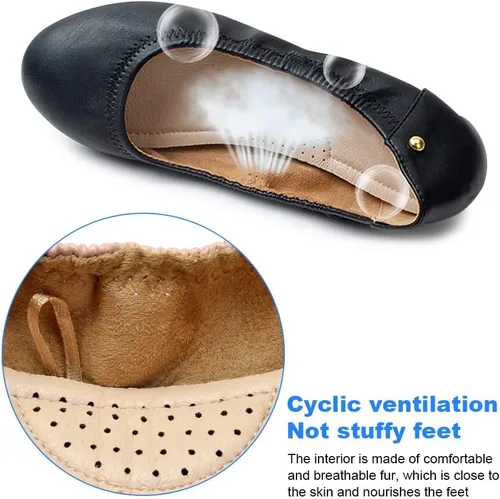 Vista 6 de KUNWFNIX Women Ballet Flats PU Leather Foldable Ladies Comfort Round Toe Slip on Flats Low Wedge Casual Dress Flat Shoes
