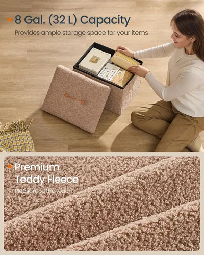Vista 5 de SONGMICS Otomana pequeña plegable de almacenamiento, taburete reposapiés, 12.2 x 16.1 x 12.2 pulgadas, otomana con almacenamiento, carga de hasta