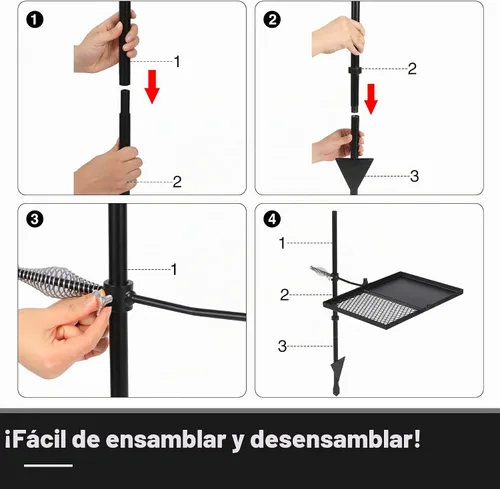 Vista 7 de REDCAMP Parrilla plegable giratoria para fogata, parrilla portátil para fogata sobre foso, rejilla de acero resistente y estante para fogata