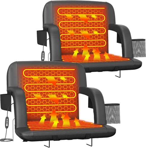 Vista 7 de Suteck Dual-Side Heated Stadium Seats with Back Support, Wide Portable Stadium Chair, Foldable Bleacher Chair W/USB 3-Level Heating, 5 Storage