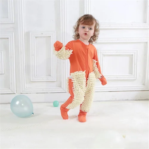 Vista 3 de lsslmk Traje de trapeador de piso de manga larga para niños y niñas, traje de bebé a prueba de suciedad, traje de trapeador para 3 a 24 niños