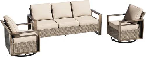 Vista 37 de Sofá de Mimbre Metálico para Patio de 75", Sofá Sillón de Ratán para Exteriores de 3 Asientos para Todo Tipo de Clima con Cojines Premium