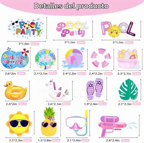 Vista 5 de 36 piezas de decoración de cupcakes de verano para piscina Colorido
