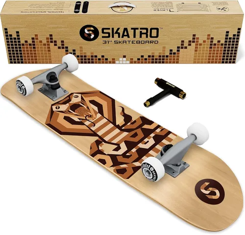 Vista 12 de Skatro - Patineta profesional de 31 pulgadas completa. Tabla de patinaje para edades: adultos, niños, principiantes y niñas