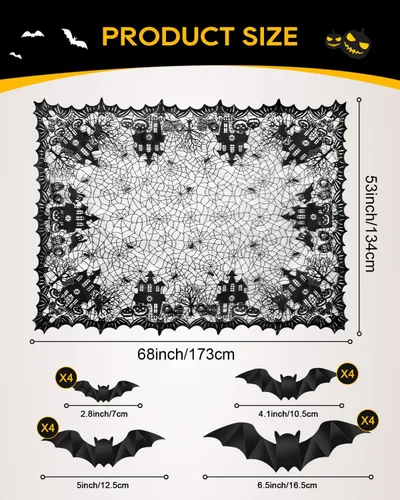 Vista 3 de eZAKKA Mantel de encaje negro para Halloween, 53x68 pulgadas