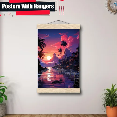 Vista 5 de Neon Sunset Vibes Florida Synthwave Sunset Framed poster Print, Retro Miami Style Wall Art, Decor poster, Art Decor