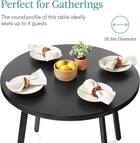 Vista 4 de Best Choice Products Mesa de comedor redonda de mediados de siglo moderna de 35.5 pulgadas, comedor que ahorra espacio para el hogar, cocina, Negro
