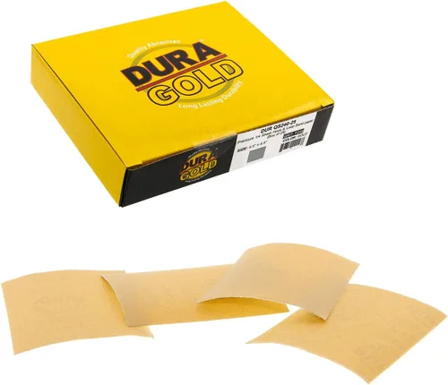 Vista 16 de Dura-Gold - Arenilla dorada 320 de alta calidad - Hojas de papel de lija de velcro 5.5 x 4.5 pulg - Para lijadoras de madera y automóviles - 25