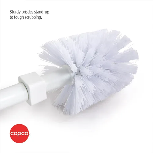 Vista 3 de Copco Escobilla de inodoro con soporte, juego de cepillos de baño de plástico blanco, diseño de fácil liberación, organizador compacto