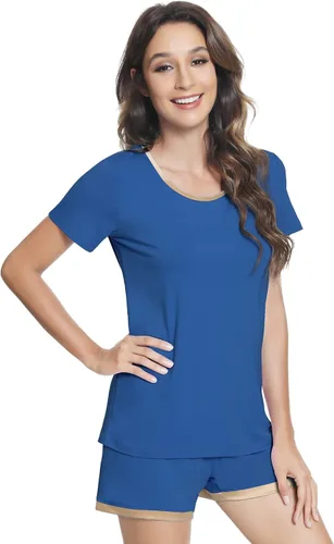 Vista 7 de NACHILA Bamboo Viscose Sleepwear for Women Short Sleeve Crew Neck Pjs Set J-hierro gris