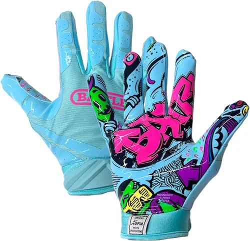 Vista 32 de Battle Sports - Guantes de fútbol americano para receptor abierto con dorso de mano, ultraadherentes y con agarre, antideslizantes, para adultos