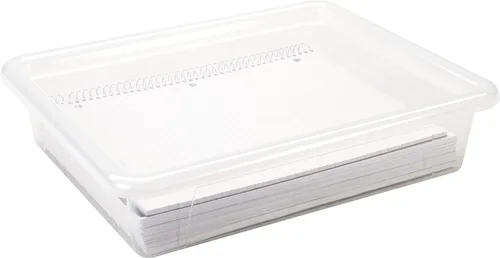 Vista 9 de Storex Bandeja de almacenamiento profundo tamaño carta, contenedor organizador con tapa sin broches para aula, oficina y hogar, translúcido, paquete