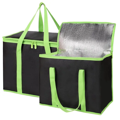 Vista 10 de Bolsa térmica, suave y aislada, bolsa de alimentos plegable para entrega de alimentos, portátil, color negro, paquete de 4, tamaño L Soft Cooler