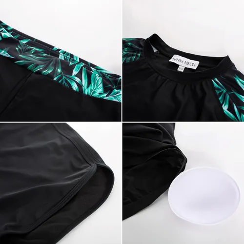 Vista 5 de Hanna Nikole Traje de baño de dos piezas de manga larga para mujer, talla grande, con protección solar UPF 50