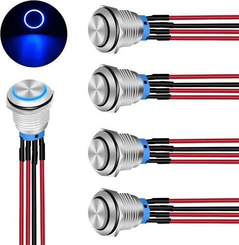 Vista 24 de Nilight Interruptor de botón de 0.472 in, 5 unidades con arnés precableado de acero inoxidable de 12 V 24 V, bloqueo automático, interruptores 5