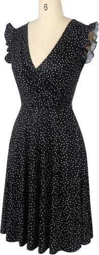 Vista 3 de oxiuly OX335 - Vestido casual de verano con cuello en V para mujer, con ribete de volantes, sin mangas, para graduación, cena, fiesta, cóctel, té