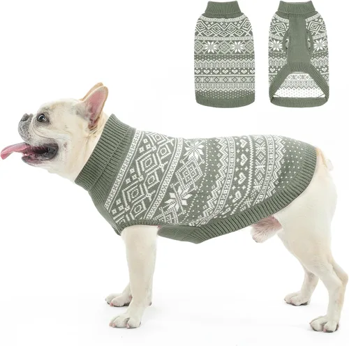 Vista 35 de HOMIMP Suéter de rombos para perros - Ropa cálida de invierno para cachorros, abrigo suave, suéter feo para perros pequeños, medianos y grandes, Azul