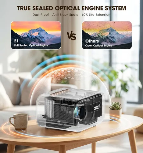 Vista 5 de VIZONY - Proyector FHD 1080P compatible con 4K, 800 ANSI, WiFi 5G Bluetooth, para exteriores con motor completamente sellado/enfoque