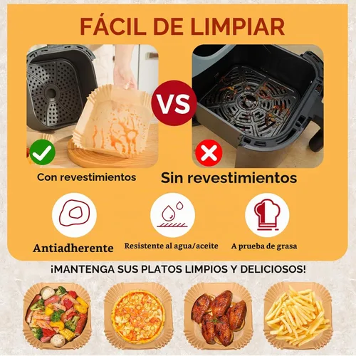 Vista 4 de Forros desechables para freidora de aire, 100 piezas de papel pergamino