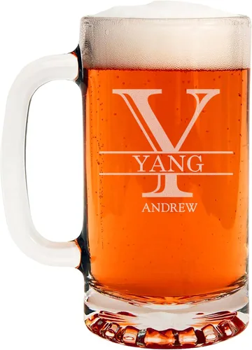 Vista 14 de Taza de cerveza de vidrio con monograma grabado de 16 onzas (letra A), regalos de cerveza personalizados de la A a la Z para hombres, Día del Padre
