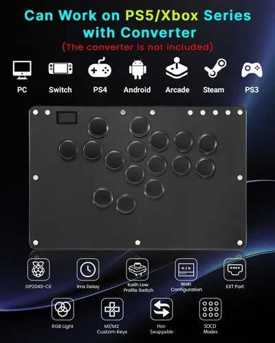 Vista 6 de Sehawei Haute42 T16 Pro V2 Black All-Button Arcade Stick Gamerfinger with Turbo Functions & Custom RGB,Arcade Controller Street Fight for