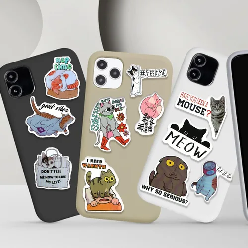 Vista 7 de Calcomanías divertidas con refranes de gato, decoración inspiradora de vinilo impermeable, lindas calcomanías para laptop, teléfono, guitarra