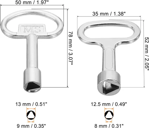 Vista 2 de PATIKIL Llave de enchufe triangular de 0.315 in y 0.354 in, 1 juego/4 piezas llave de medidor de agua a gas para ascensor puerta de elevación