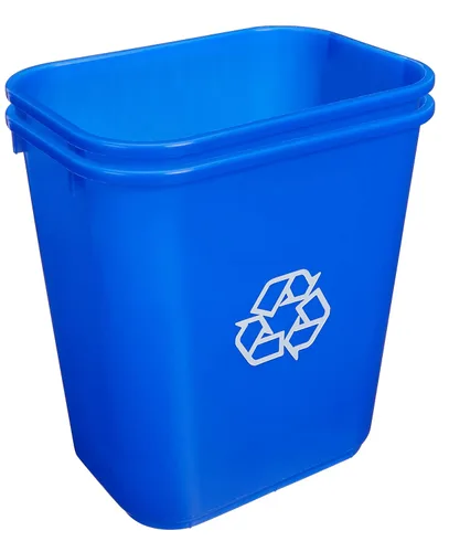 Vista 2 de Amazon Basics Cesta de basura rectangular para oficina comercial, con logotipo de reciclaje, 7 galones (paquete de 2), azul