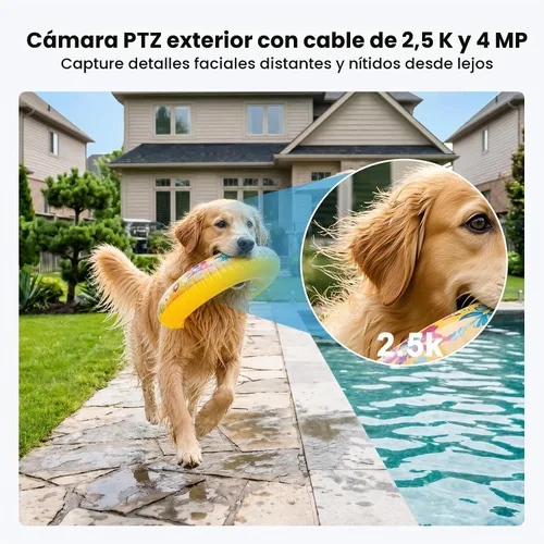 Vista 4 de Cámara de seguridad para exteriores de 4 MP, cámara WiFi de 2.5 K para sistema de seguridad del hogar, cámara exterior con cable enchufable Blanco-2