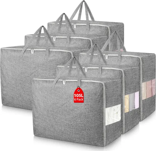 Vista 8 de Bolsas de almacenamiento extra grandes de 105 litros, plegables para manta de edredón, organizadores de armario y contenedores de almacenamiento